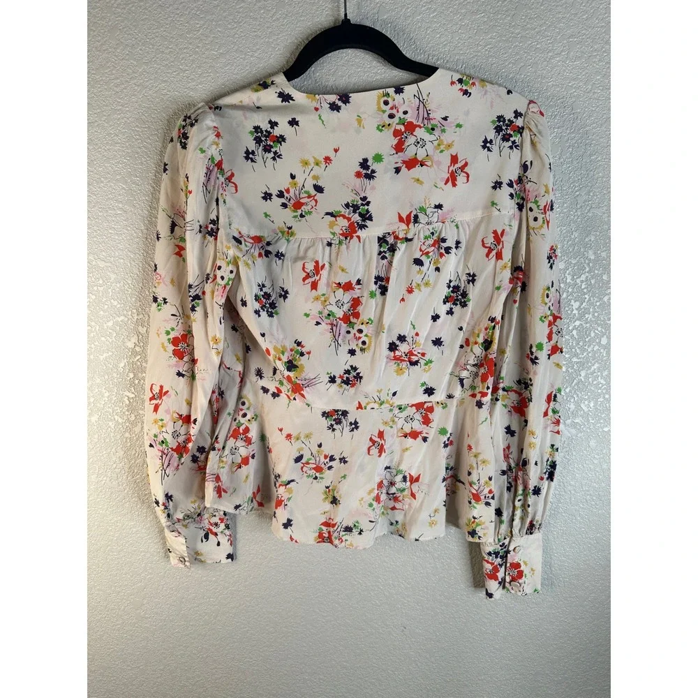 Veronica Beard Women's Cream Floral Silk Front Tie Knot Top Size 2